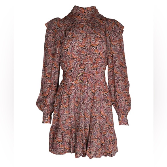 LK NEW Ulla Johnson Luna paisley-pattern ruffled Silk mini dress - Picture 1 of 16